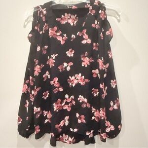 Roz & Ali Sz L Floral Print Blouse Bell Sleeves Peek a Boo Shoulders. ART